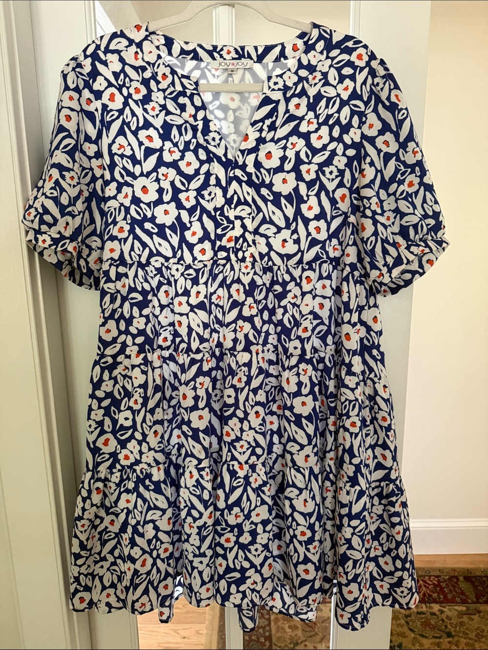Joy Joy Navy Floral Mini Dress with White and Orange Accents